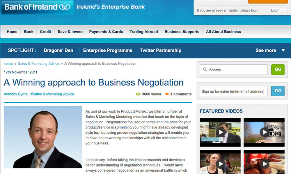 AllAboutBusiness.ie Article – “A Winning Approach To Business Negotiation